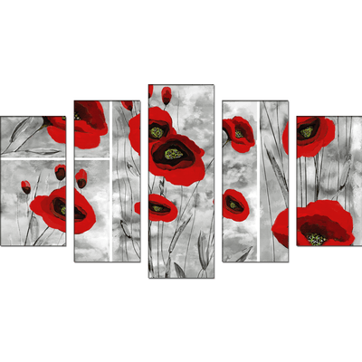 DECORGLANCE Panel painting Red Poppy Abstract Art Canvas Wall Painting- With 5 Frames