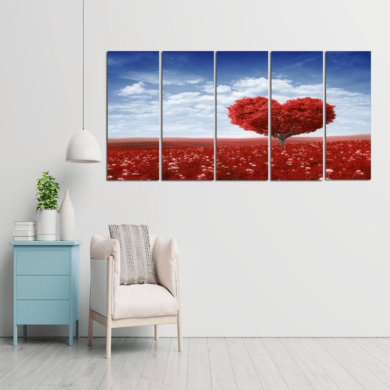 DECORGLANCE Panel painting Panel Paintings Red Tree In The Shape Of Heart Wood Framed Canvas Wall Painting- With 5 Frames
