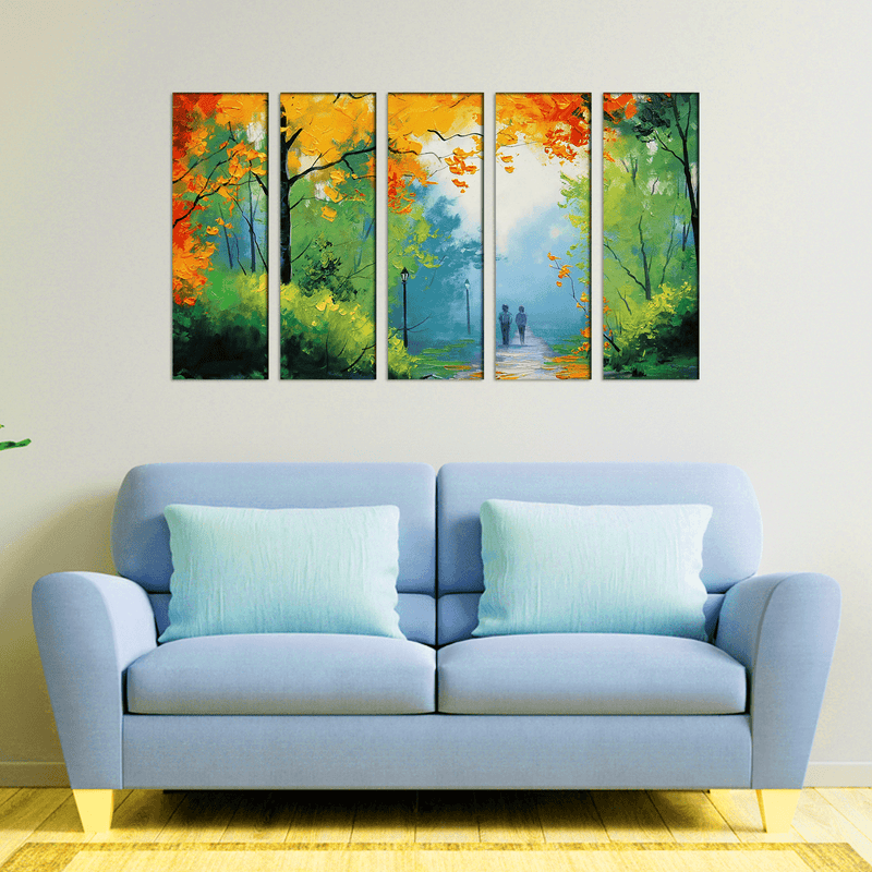 DECORGLANCE Panel painting Romantic Couple in Forest Canvas Wall Painting- With 5 Frames