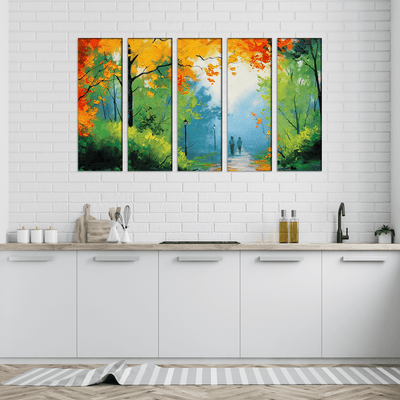 DECORGLANCE Panel painting Romantic Couple in Forest Canvas Wall Painting- With 5 Frames