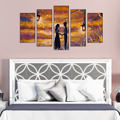DECORGLANCE Panel painting Romantic Love Couple in Forest Canvas Wall Painting- With 5 Frames