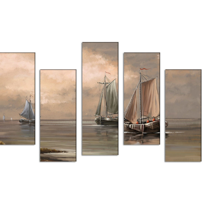 DECORGLANCE Panel painting Row Boat Canvas Panel Wall Painting - With 5 Frames