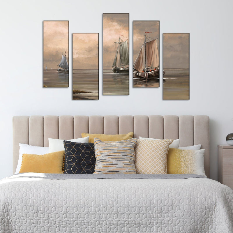 DECORGLANCE Panel painting Row Boat Canvas Panel Wall Painting - With 5 Frames