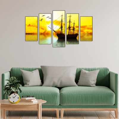 DECORGLANCE Panel painting Sailboat Canvas Wall Painting- With 5 Frames