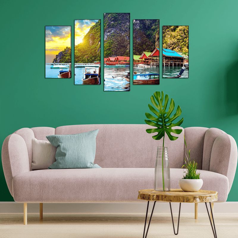 DECORGLANCE Panel painting Scenery Mountain Canvas Wall Painting- With 5 Frames