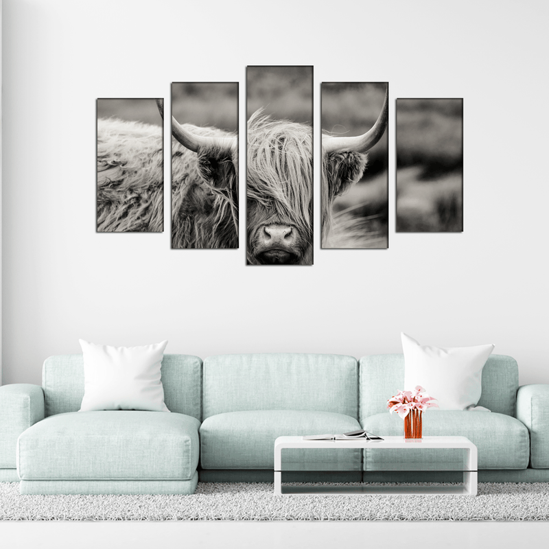 DECORGLANCE Panel painting Scottish Highland Cattle Animal Canvas Wall Painting- With 5 Frames
