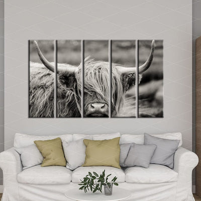 DECORGLANCE Panel painting Panel Painting Scottish Highland Cattle Animal Canvas Wall Painting- With 5 Frames