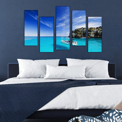 DECORGLANCE Panel painting Sea & Boat Scenery Canvas Wall Painting - With 5 Frames