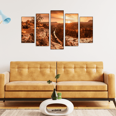 DECORGLANCE Panel painting Sunset Grand Canyon Canvas Wall Painting- With 5 Frames