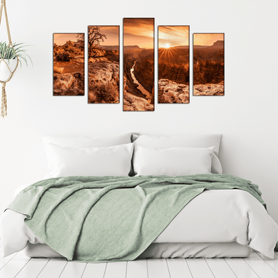 DECORGLANCE Panel painting Sunset Grand Canyon Canvas Wall Painting- With 5 Frames