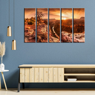 DECORGLANCE Panel painting Panel Painting Sunset Grand Canyon Canvas Wall Painting- With 5 Frames