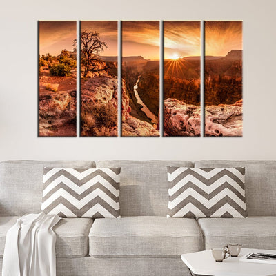DECORGLANCE Panel painting Panel Painting Sunset Grand Canyon Canvas Wall Painting- With 5 Frames