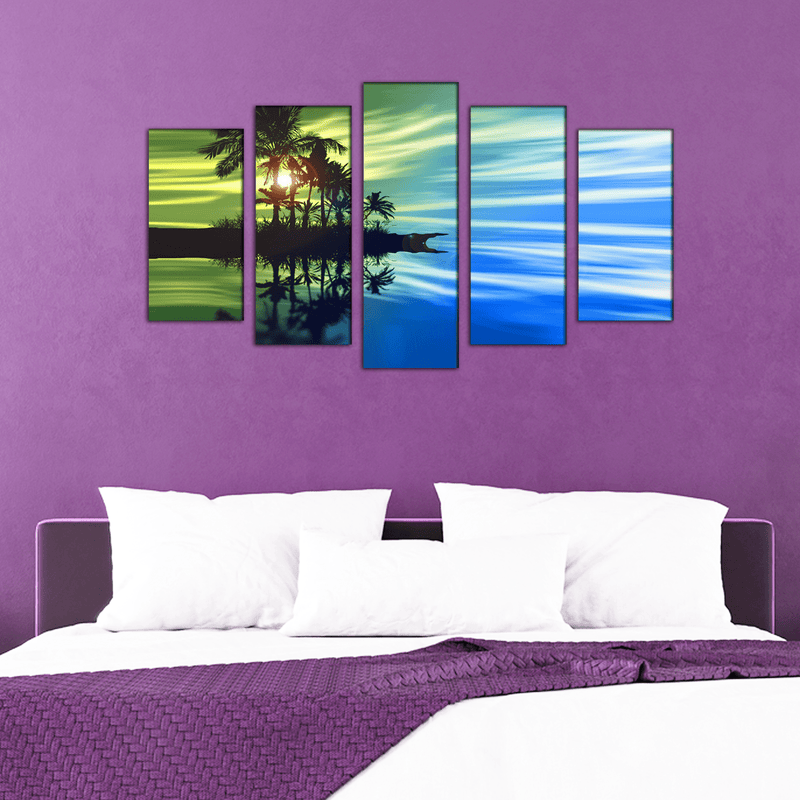 DECORGLANCE Panel painting Sunset landscape View Canvas Wall Painting- With 5 Frames