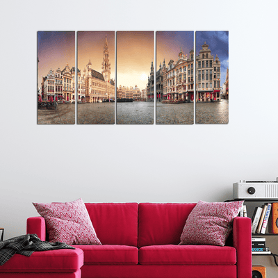 decorglance Panel Paintings Panorama View Of Grand Place Canvas Wall Painting -With 5 Panel