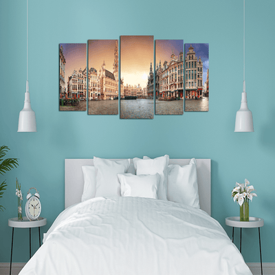 decorglance Panel Paintings Panorama View Of Grand Place Canvas Wall Painting - With 5 Panel