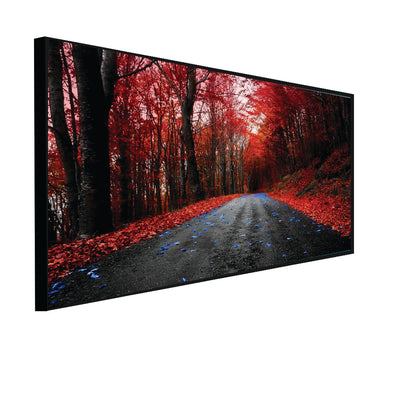 Laeacco Forest Trees Red Leaves Road Canvas Floating Wall Painting