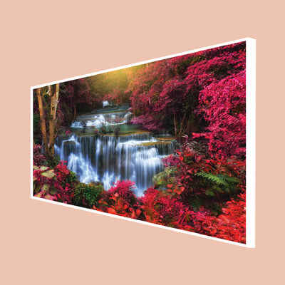 Autumn Waterfall Scenery Canvas Floating Frame Wall Painting