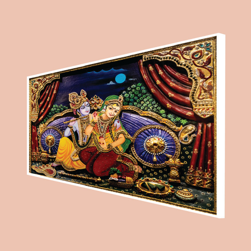 Love of Lord Radha Krishna Canvas Floating Frame Wall Painting