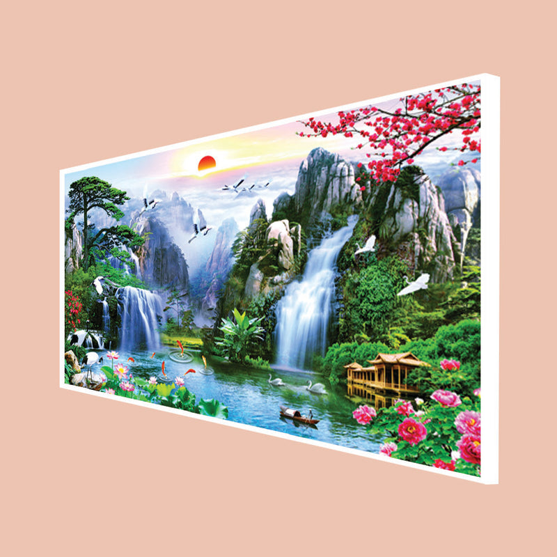 Mountain Waterfall Scenery Canvas Floating Frame Wall Painting