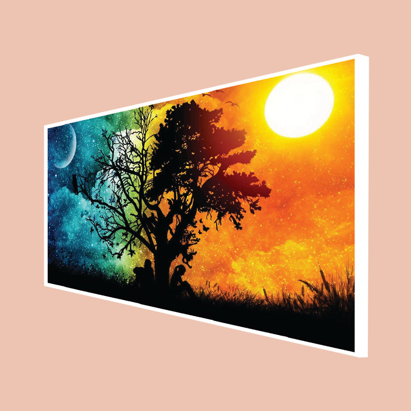 Day & Night Tree Scenery Canvas Floating Frame Wall Painting