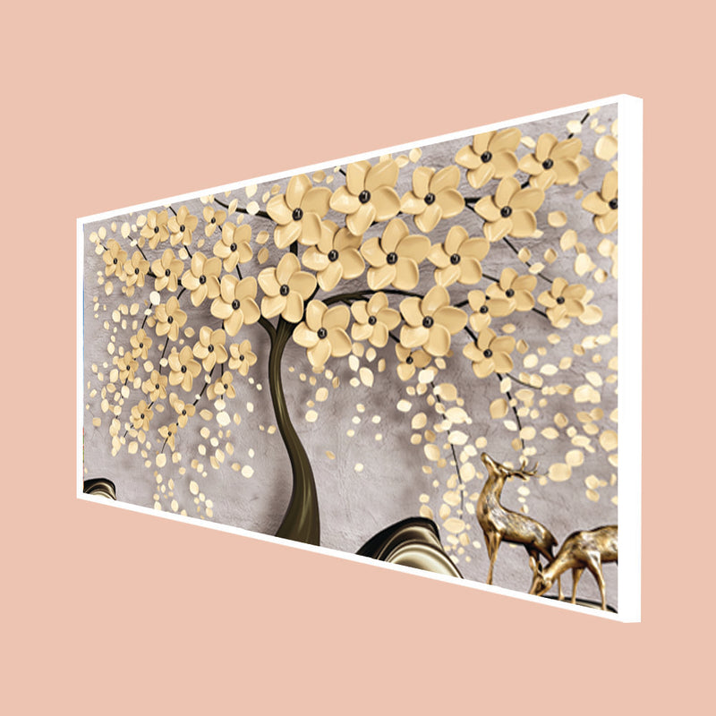 Beautiful Tree With Golden Flower Canvas Floating Frame Wall Painting
