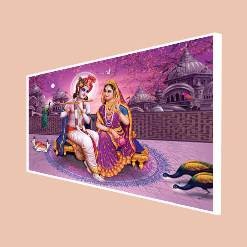 Lord Radha Krishna Beautiful Pink View Canvas Floating Frame Wall Painting