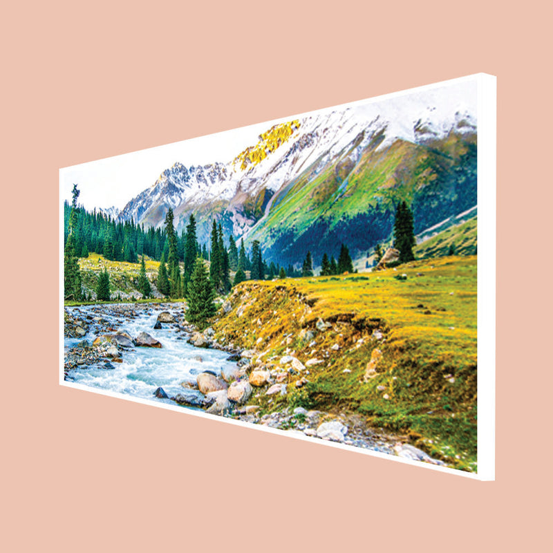 Mountain Tree & Water Scenery Floating Frame Canvas Wall Painting