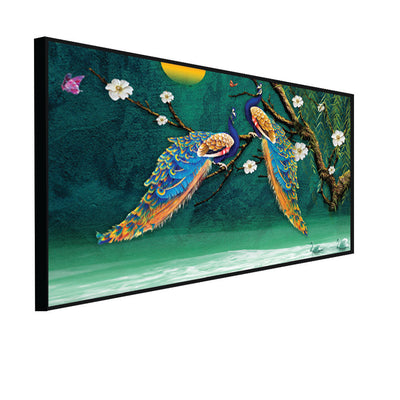 Beautiful Pair of Peacock Canvas Floating frame Wall Painting