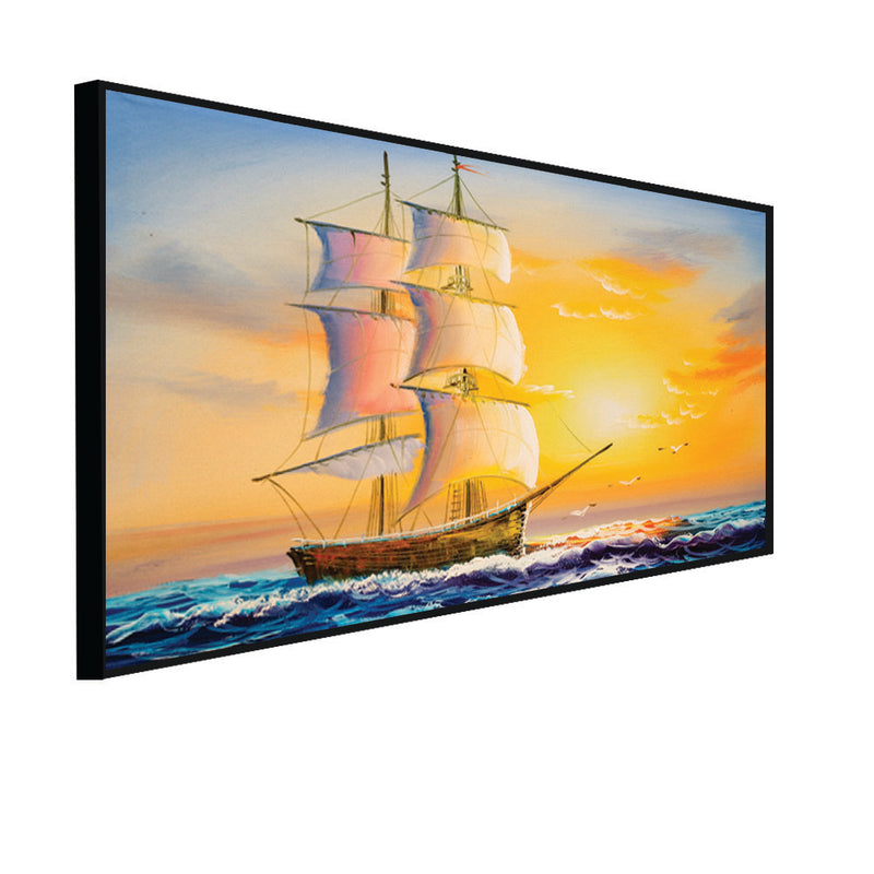 Boat at Sunset View canvas Floating Frame Wall Painting