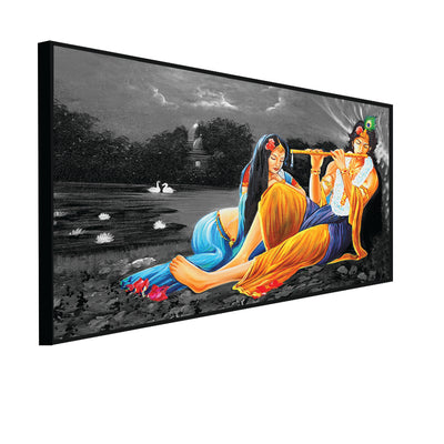 Krishna And Radha In Gray Background Canvas Floating Frame Wall Painting