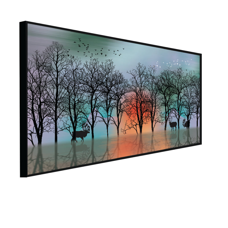 Autumn Tree & Water Canvas Floating Frame Wall Painting