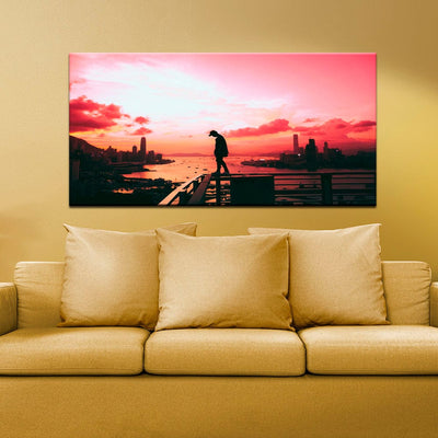 DecorGlance Pink Sky During Sunset Canvas Wall Painting