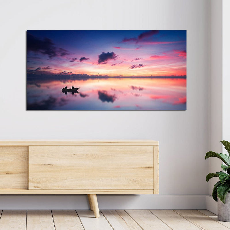 DecorGlance Pink Sky During Sunset Over Lake Canvas Wall Painting