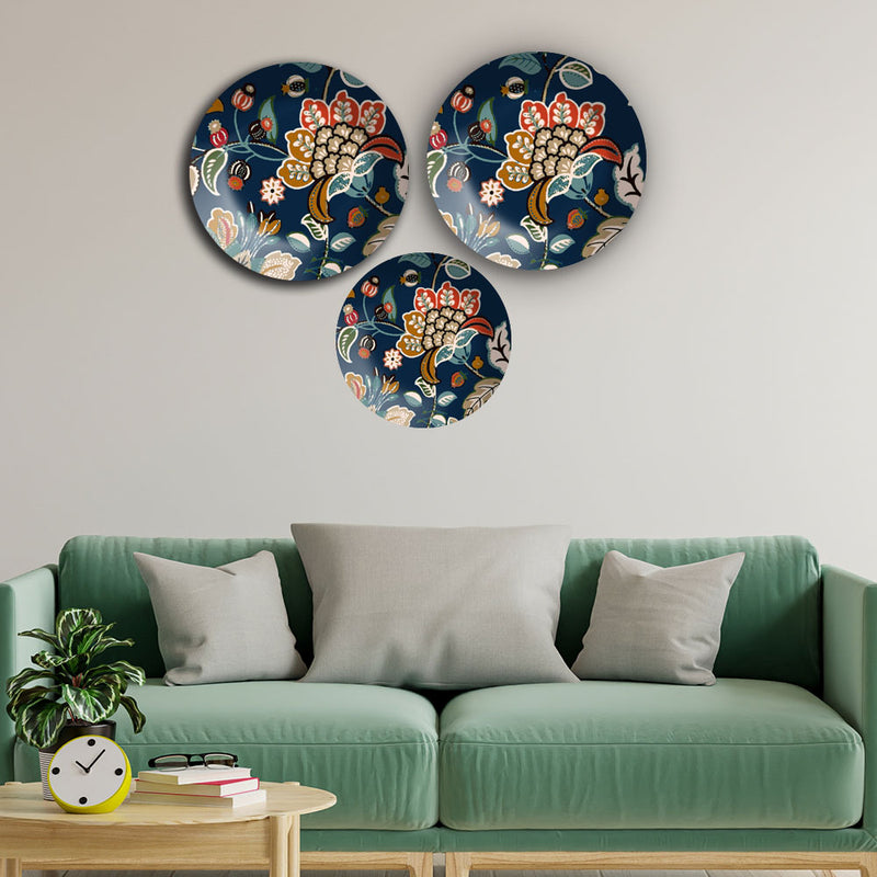 Colorful Floral Pattern Wall Plates Painting Set of Three