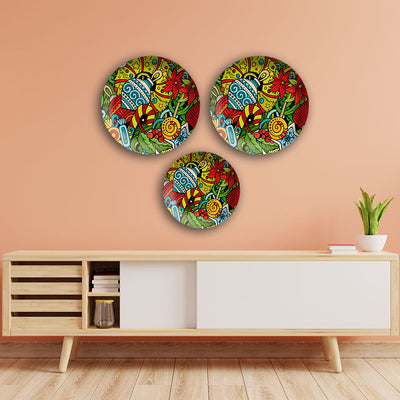 Floral Madhubani Art Wall Plates Painting Set of Three