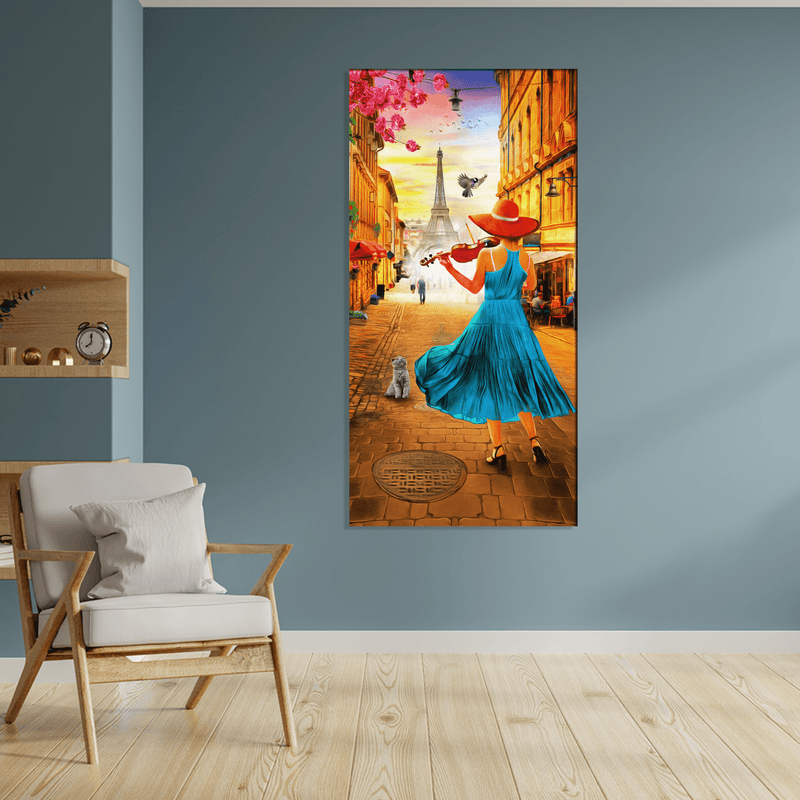 DECORGLANCE Posters, Prints, & Visual Artwork Girl Playing the Violin Oil Color Canvas Wall Painting