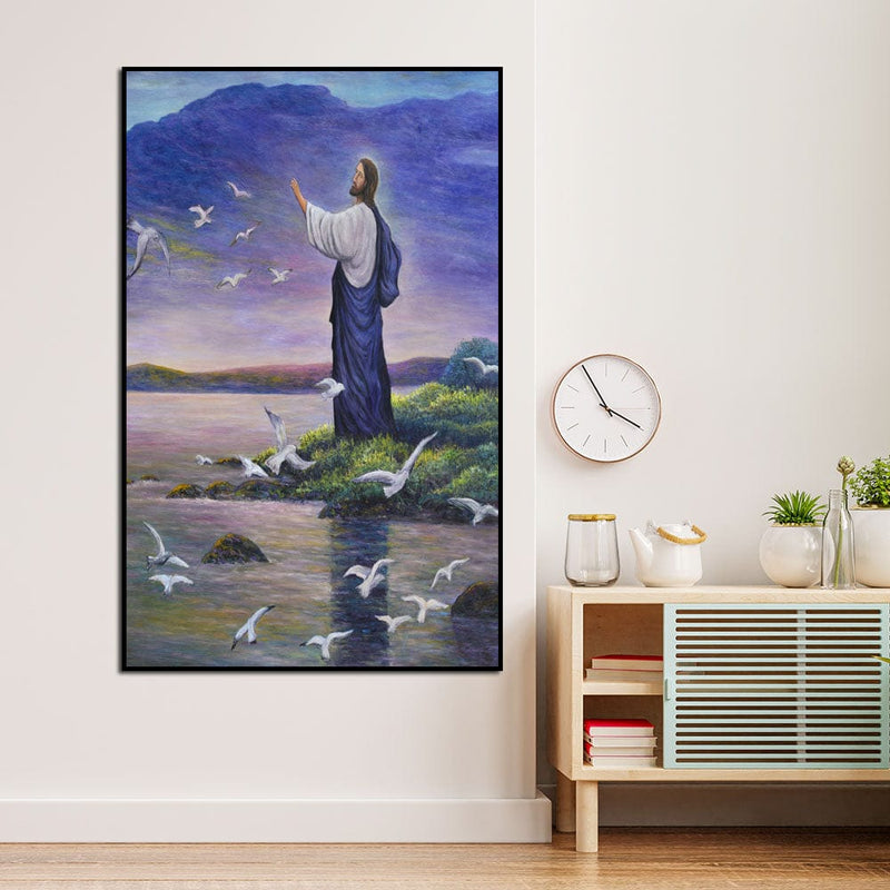 DecorGlance Posters, Prints, & Visual Artwork Jesus with Birds Floating Canvas Wall Painting