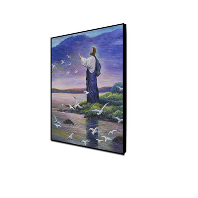 DecorGlance Posters, Prints, & Visual Artwork CANVAS PRINT BLACK FLOATING FRAME / (24x48) Inch / (60x121) Cm Jesus with Birds Floating Canvas Wall Painting