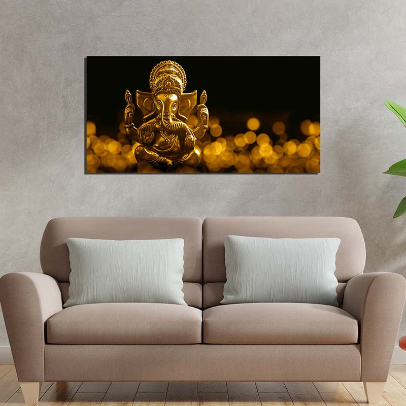 decorglance Posters, Prints, & Visual Artwork Lord Golden Ganesha Canvas Wall Painting
