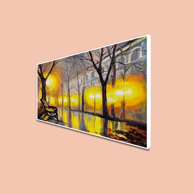 DecorGlance Posters, Prints, & Visual Artwork CANVAS PRINT WHITE FLOATING FRAME / (48x24) Inch / (121x60) Cm Oil Painting Autumn Street Floating Frame Canvas Wall Painting
