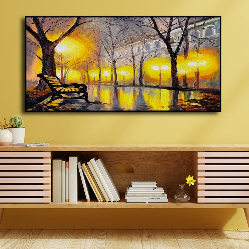 DecorGlance Posters, Prints, & Visual Artwork Oil Painting Autumn Street Floating Frame Canvas Wall Painting