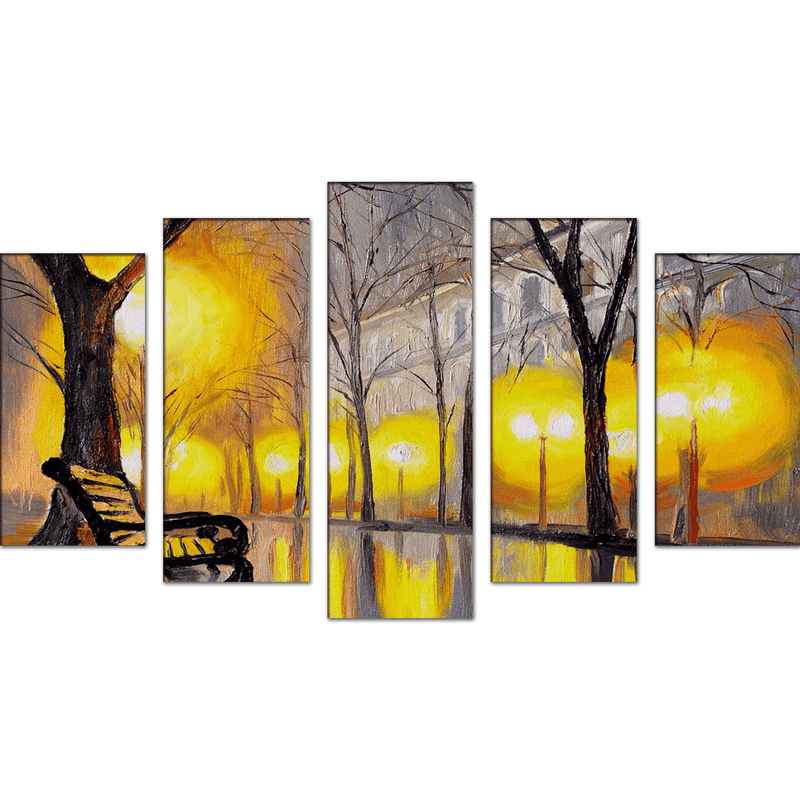 DECORGLANCE Posters, Prints, & Visual Artwork Oil Painting Autumn Street Wall Painting- With 5 Frames