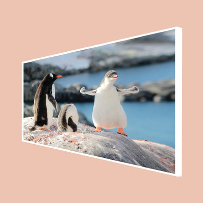 DecorGlance Posters, Prints, & Visual Artwork CANVAS PRINT WHITE FLOATING FRAME / (48x24) Inch / (60 X 121) Cm Penguin Canvas Floating Frame Wall Painting