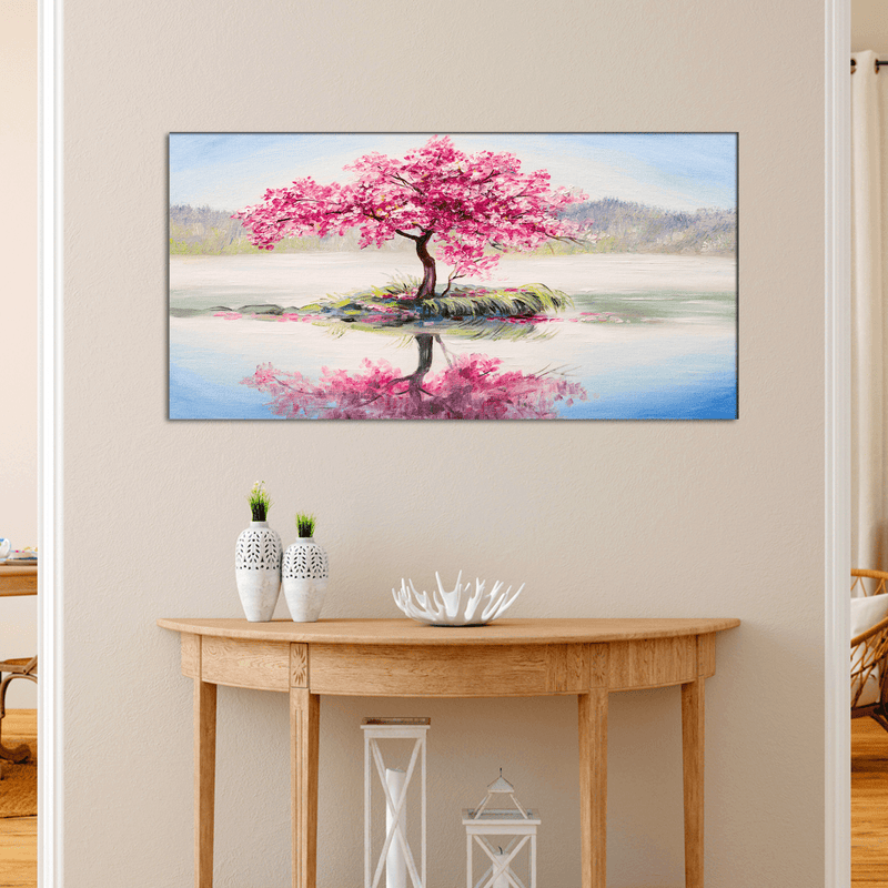 DECORGLANCE Posters, Prints, & Visual Artwork Pink Flowers Tree Abstract Art Canvas Wall Painting