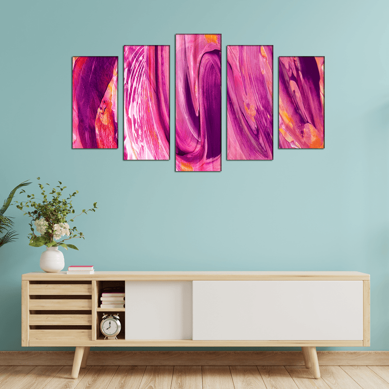 DECORGLANCE Posters, Prints, & Visual Artwork Pink Marbling Effect Abstract Canvas Wall Painting- With 5 Frames