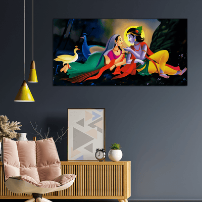 DECORGLANCE Posters, Prints, & Visual Artwork Radha Krishna Modern Abstract Art Canvas Wall Painting