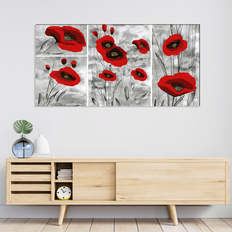 DECORGLANCE Posters, Prints, & Visual Artwork Red Poppy Abstract Art Canvas Wall Painting