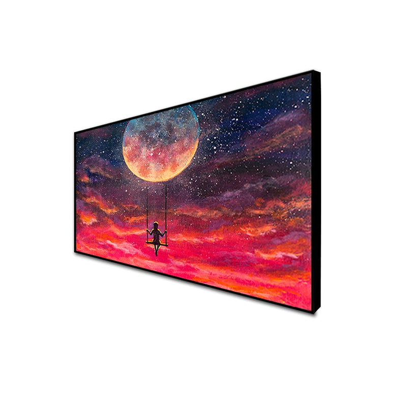 DecorGlance Posters, Prints, & Visual Artwork CANVAS PRINT BLACK FLOATING FRAME / (48x24) Inch / (121x60) Cm Red Sky With Moon Floating Frame Canvas Wall Painting