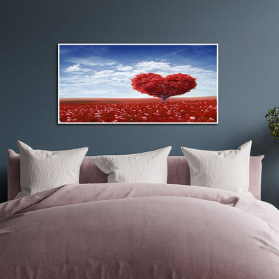 DecorGlance Posters, Prints, & Visual Artwork Red Tree In The Shape Of Heart Floating Canvas Wall Painting
