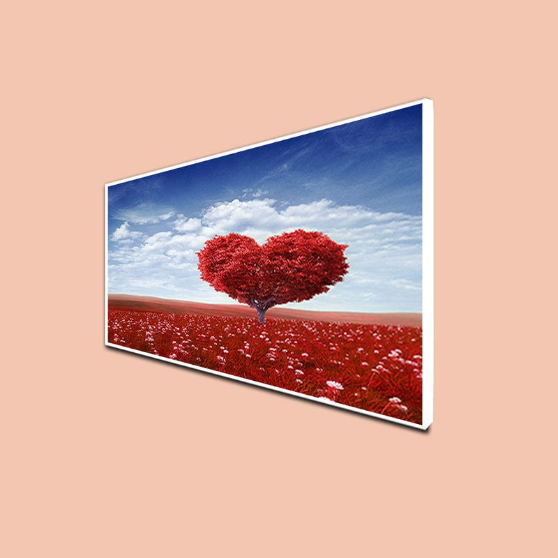DecorGlance Posters, Prints, & Visual Artwork CANVAS PRINT WHITE FLOATING FRAME / (48x24) Inch / (121x60) Cm Red Tree In The Shape Of Heart Floating Canvas Wall Painting